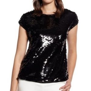 Halogen black top with short sleeves and sequins size - M.